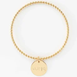 Bracelet personnalisé jonc torsadé plaqué or médaille gravée 19 mm