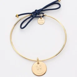 Bracelet personnalisé jonc plaqué or et cordon médaille gravée 15 mm - HappyBulle x Barbapapa