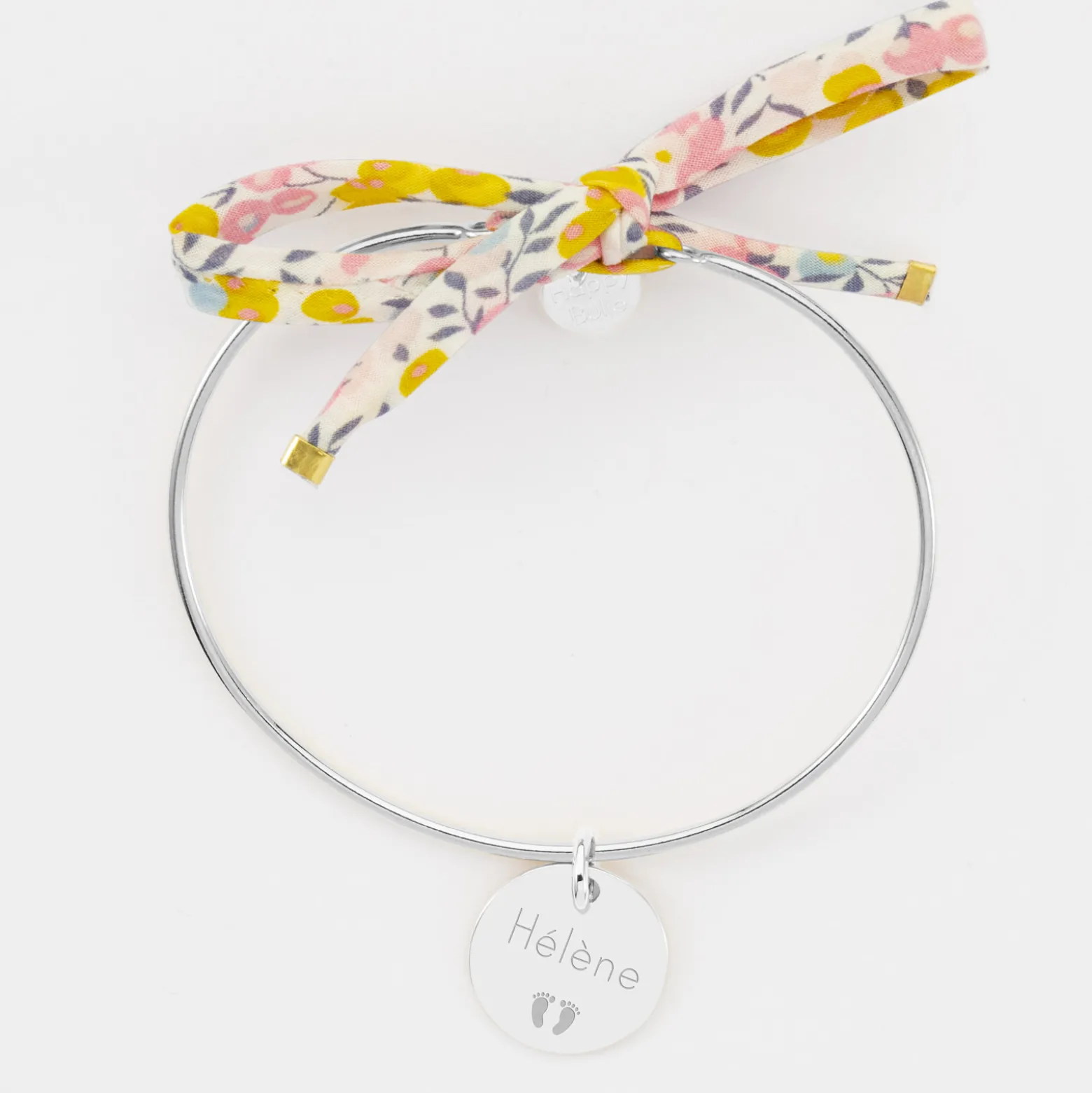 Bracelet personnalisé jonc argent et cordon Liberty médaille gravée 15 mm