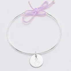 Bracelet personnalisé jonc argent et cordon médaille gravée 15 mm - HappyBulle x Barbapapa
