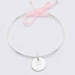 Bracelet personnalisé jonc argent et cordon médaille gravée 15 mm - HappyBulle x Barbapapa