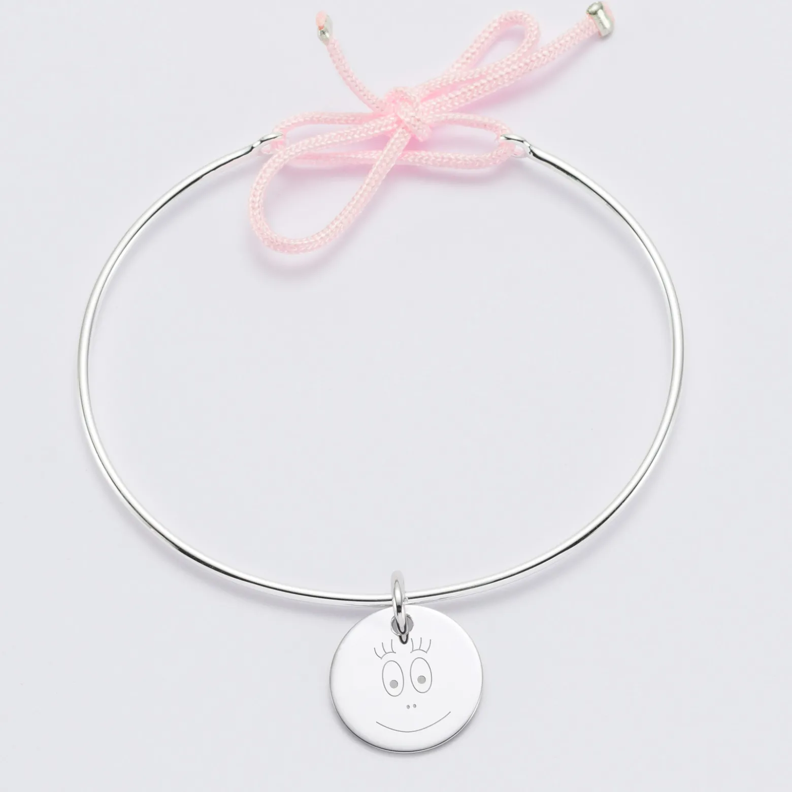 Bracelet personnalisé jonc argent et cordon médaille gravée 15 mm - HappyBulle x Barbapapa