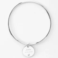 Bracelet personnalisé jonc argent médaille soleil coeur bombé gravée 19 mm