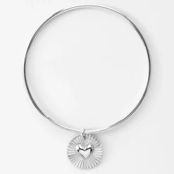Bracelet personnalisé jonc argent médaille soleil coeur bombé gravée 19 mm