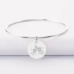 Bracelet personnalisé jonc argent médaille soleil coeur bombé gravée 19 mm