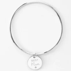 Bracelet personnalisé jonc argent médaille soleil coeur bombé gravée 19 mm