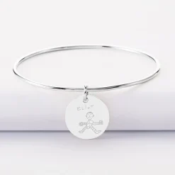 Bracelet personnalisé jonc argent médaille soleil coeur bombé gravée 19 mm