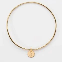 Bracelet personnalisé jonc plaqué or médaille gravée initiale 10 mm