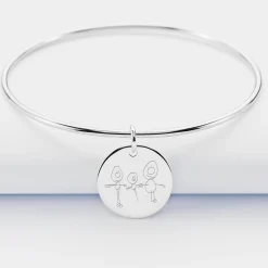 Bracelet personnalisé jonc argent médaille gravée 19 mm