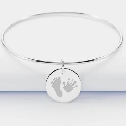 Bracelet personnalisé jonc argent médaille gravée 19 mm