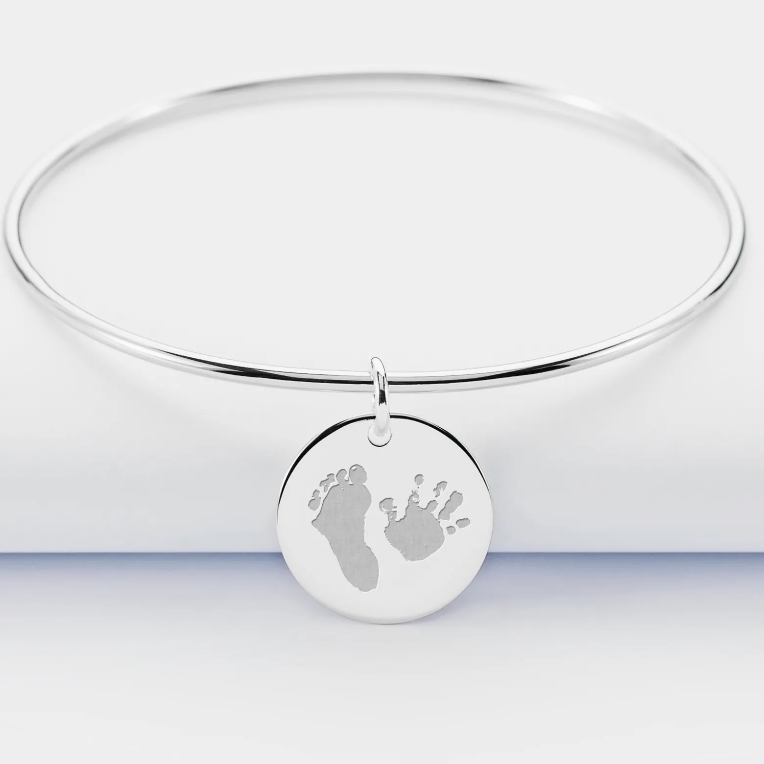 Bracelet personnalisé jonc argent médaille gravée 19 mm