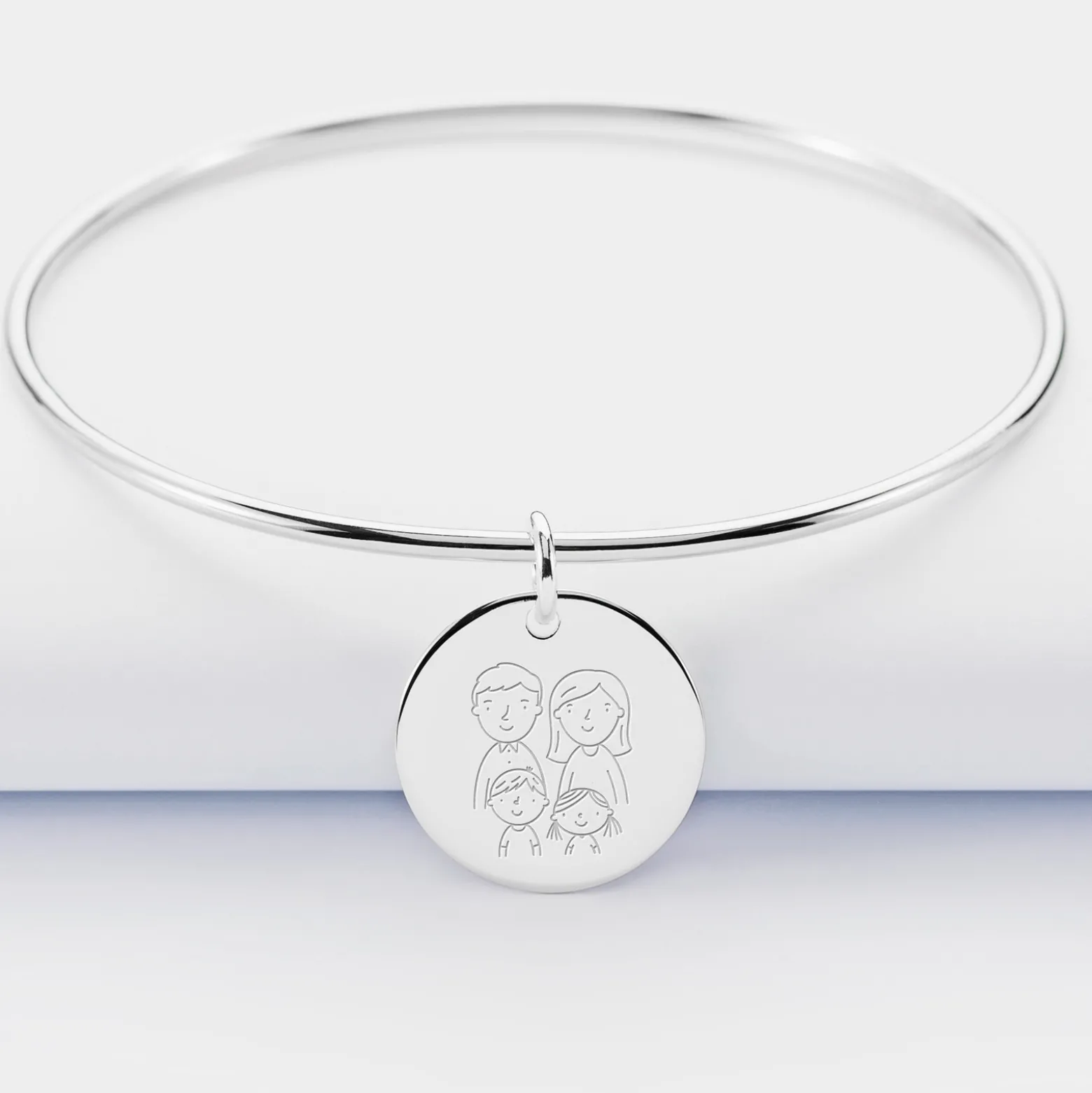 Bracelet personnalisé jonc argent médaille gravée 19 mm
