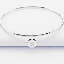 Bracelet personnalisé jonc argent médaille gravée initiale 10 mm