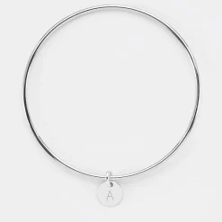 Bracelet personnalisé jonc argent médaille gravée initiale 10 mm