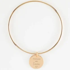 Bracelet personnalisé jonc plaqué or médaille gravée coeur émail rouge 19 mm - HappyBulle x Atelier Wagram