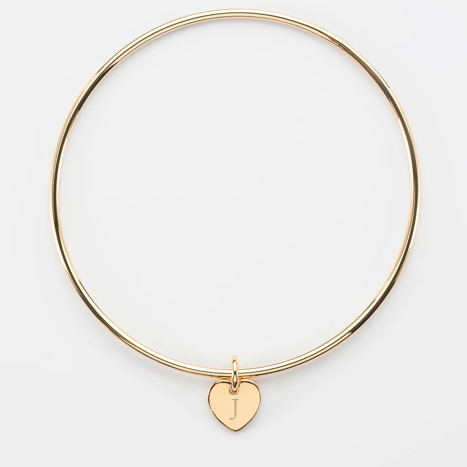 Bracelet personnalisé jonc plaqué or médaille gravée initiale coeur 10 mm