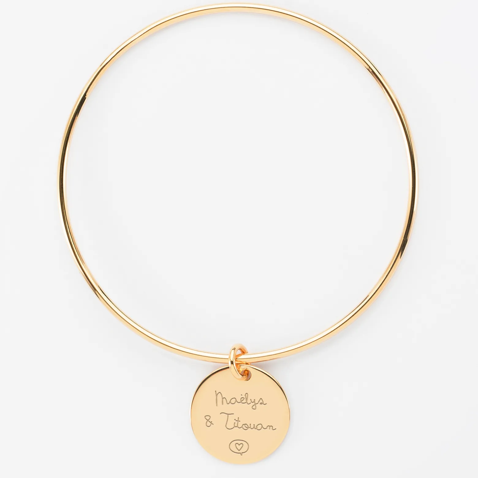 Bracelet personnalisé jonc plaqué or médaille gravée 19 mm