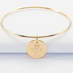 Bracelet personnalisé jonc plaqué or médaille gravée 19 mm