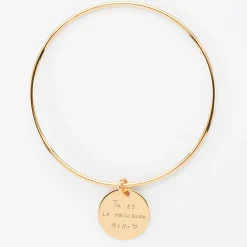 Bracelet personnalisé jonc plaqué or médaille gravée 19 mm