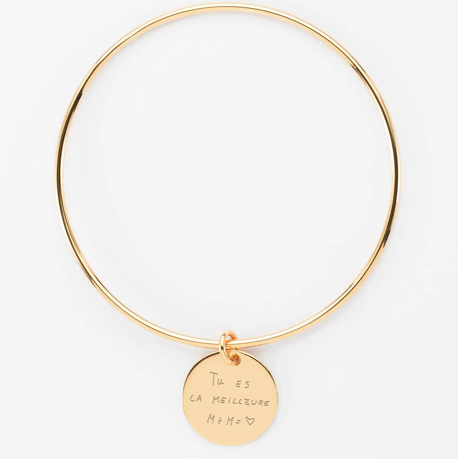 Bracelet personnalisé jonc plaqué or médaille gravée 19 mm