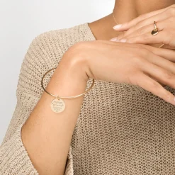Bracelet personnalisé jonc plaqué or médaille gravée 19 mm