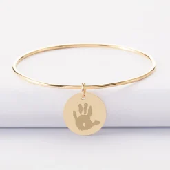 Bracelet personnalisé jonc plaqué or médaille soleil coeur bombé gravée 19 mm