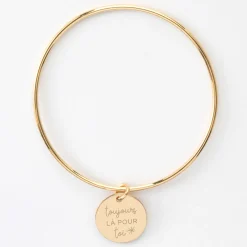 Bracelet personnalisé jonc plaqué or médaille soleil coeur bombé gravée 19 mm