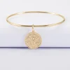Bracelet personnalisé jonc plaqué or médaille gravée texturée rose scintillante 19 mm
