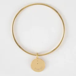 Bracelet personnalisé jonc plaqué or médaille gravée texturée rose scintillante 19 mm