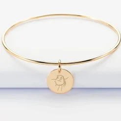 Bracelet personnalisé jonc plaqué or médaille gravée 15 mm