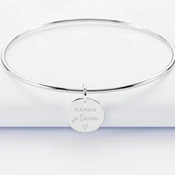 Bracelet personnalisé jonc argent médaille gravée 15 mm