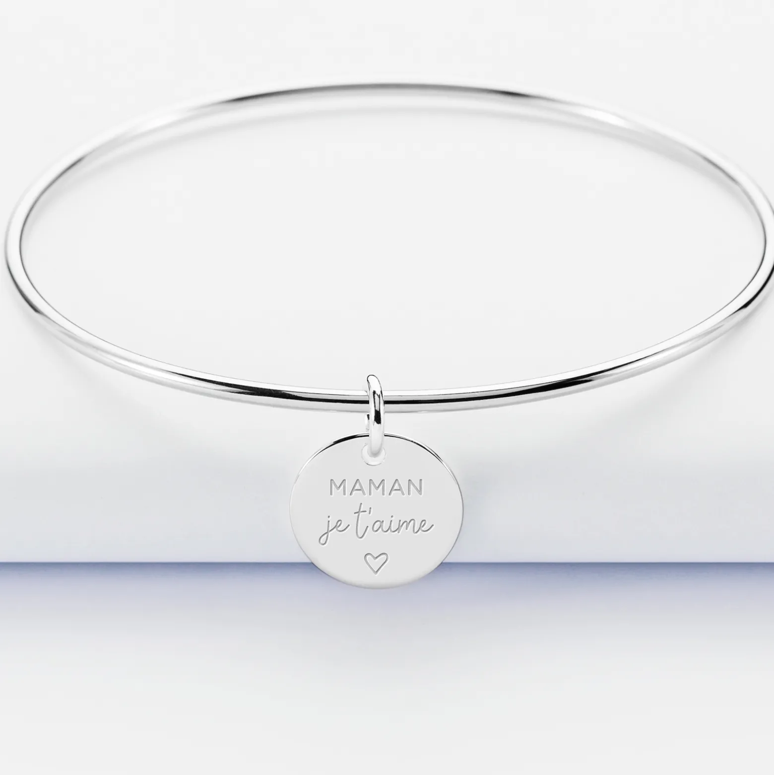Bracelet personnalisé jonc argent médaille gravée 15 mm