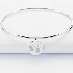 Bracelet personnalisé jonc argent médaille gravée 15 mm