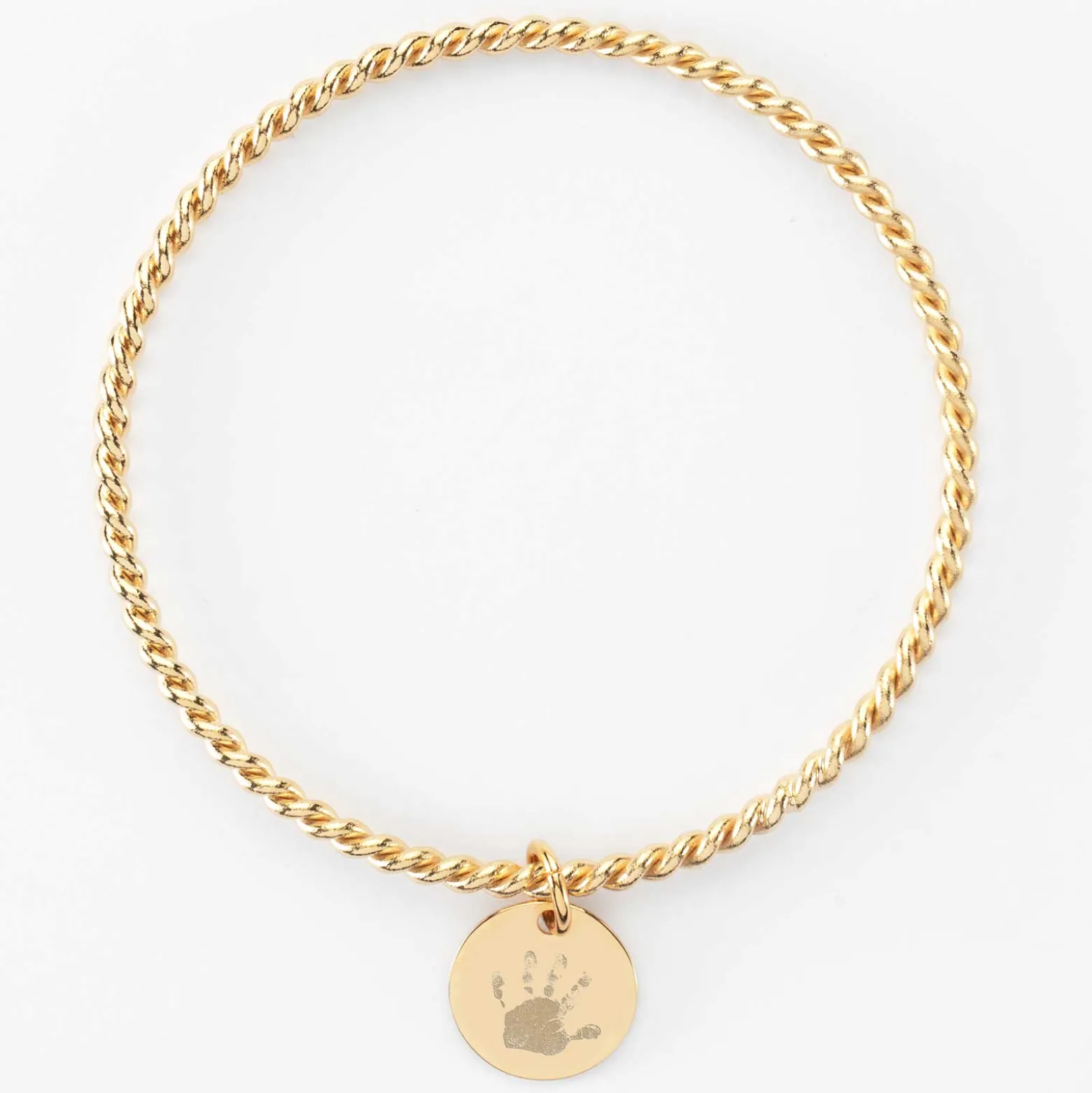 Bracelet personnalisé jonc torsadé plaqué or médaille gravée 15 mm