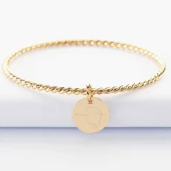 Bracelet personnalisé jonc torsadé plaqué or médaille gravée 15 mm