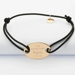 Bracelet personnalisé médaille gravée plaqué or ovale 2 trous 25x16 mm