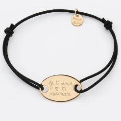 Bracelet personnalisé médaille gravée plaqué or ovale 2 trous 25x16 mm