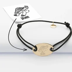 Bracelet personnalisé médaille gravée plaqué or ovale 2 trous 25x16 mm