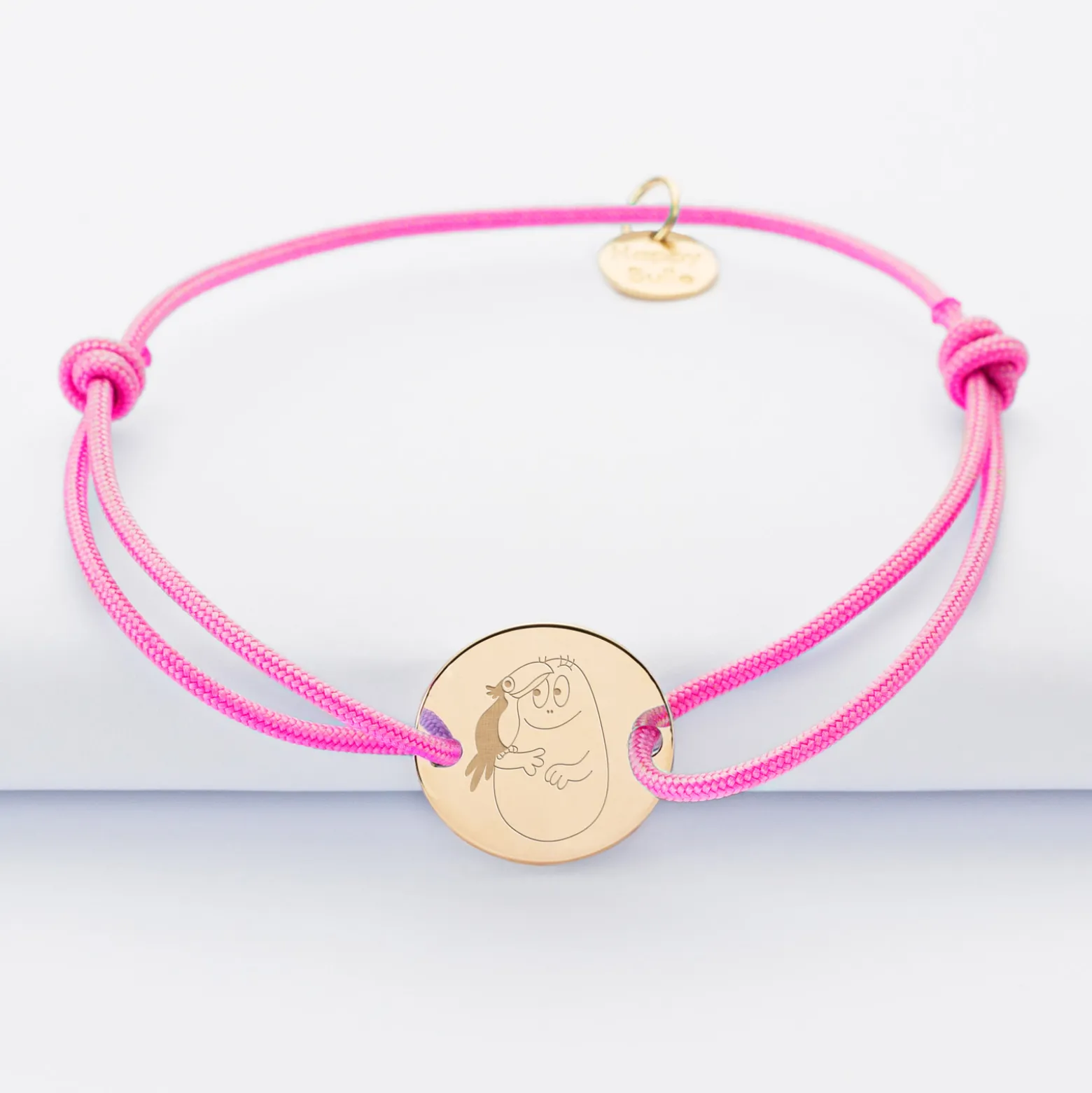 Bracelet personnalisé médaille gravée plaqué or 2 trous 15mm - Happybulle x Barbapapa