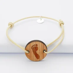 Bracelet personnalisé médaille gravée bois ronde 2 trous 21 mm