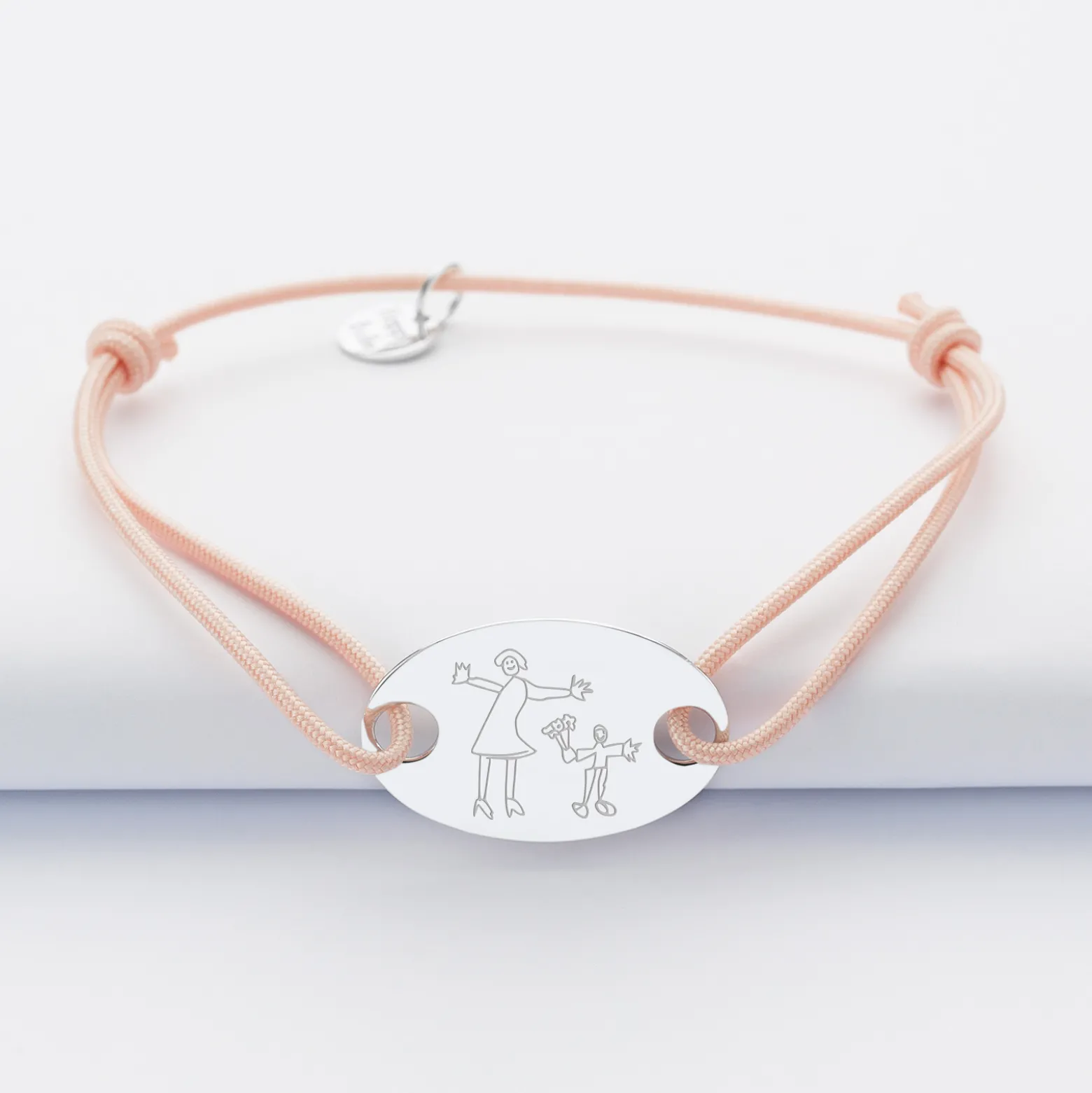 Bracelet personnalisé médaille gravée argent ovale 2 trous 25x16mm