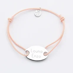 Bracelet personnalisé médaille gravée argent ovale 2 trous 25x16mm