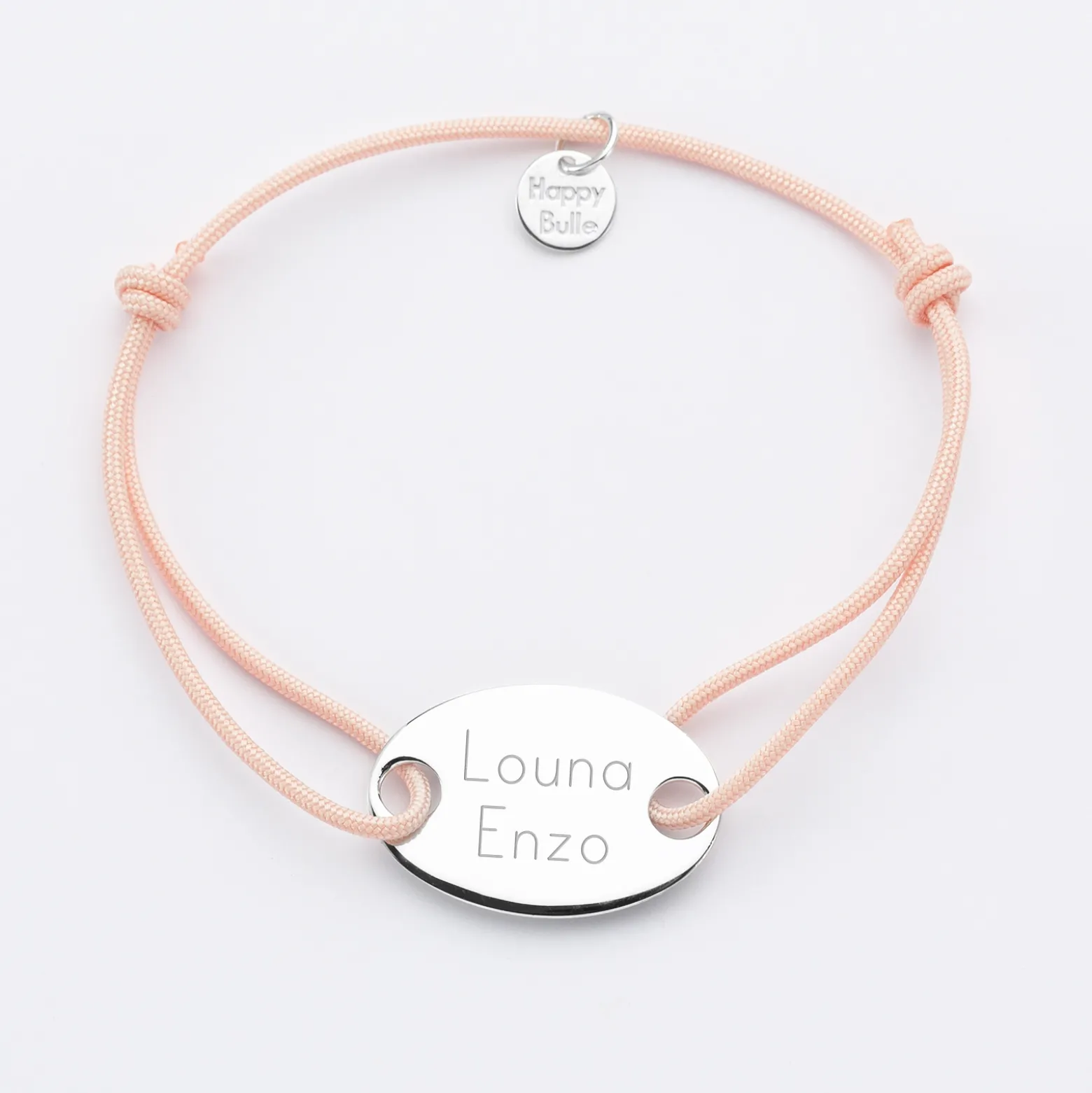 Bracelet personnalisé médaille gravée argent ovale 2 trous 25x16mm