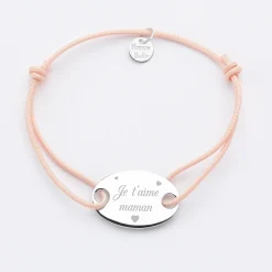 Bracelet personnalisé médaille gravée argent ovale 2 trous 25x16mm