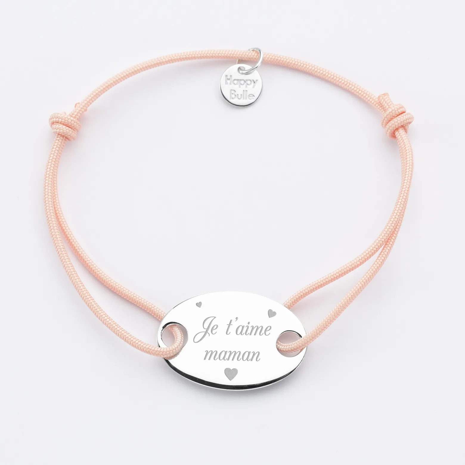 Bracelet personnalisé médaille gravée argent ovale 2 trous 25x16mm