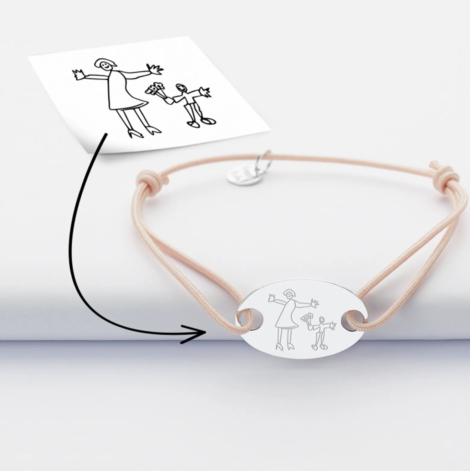 Bracelet personnalisé médaille gravée argent ovale 2 trous 25x16mm