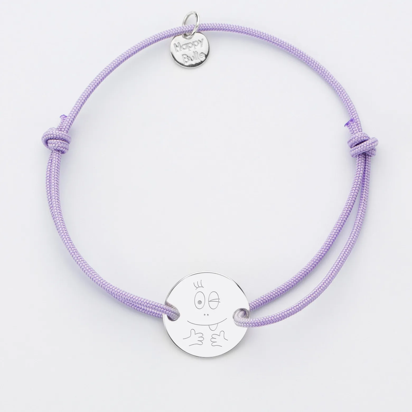 Bracelet personnalisé médaille gravée argent 2 trous 15mm - Happybulle x Barbapapa