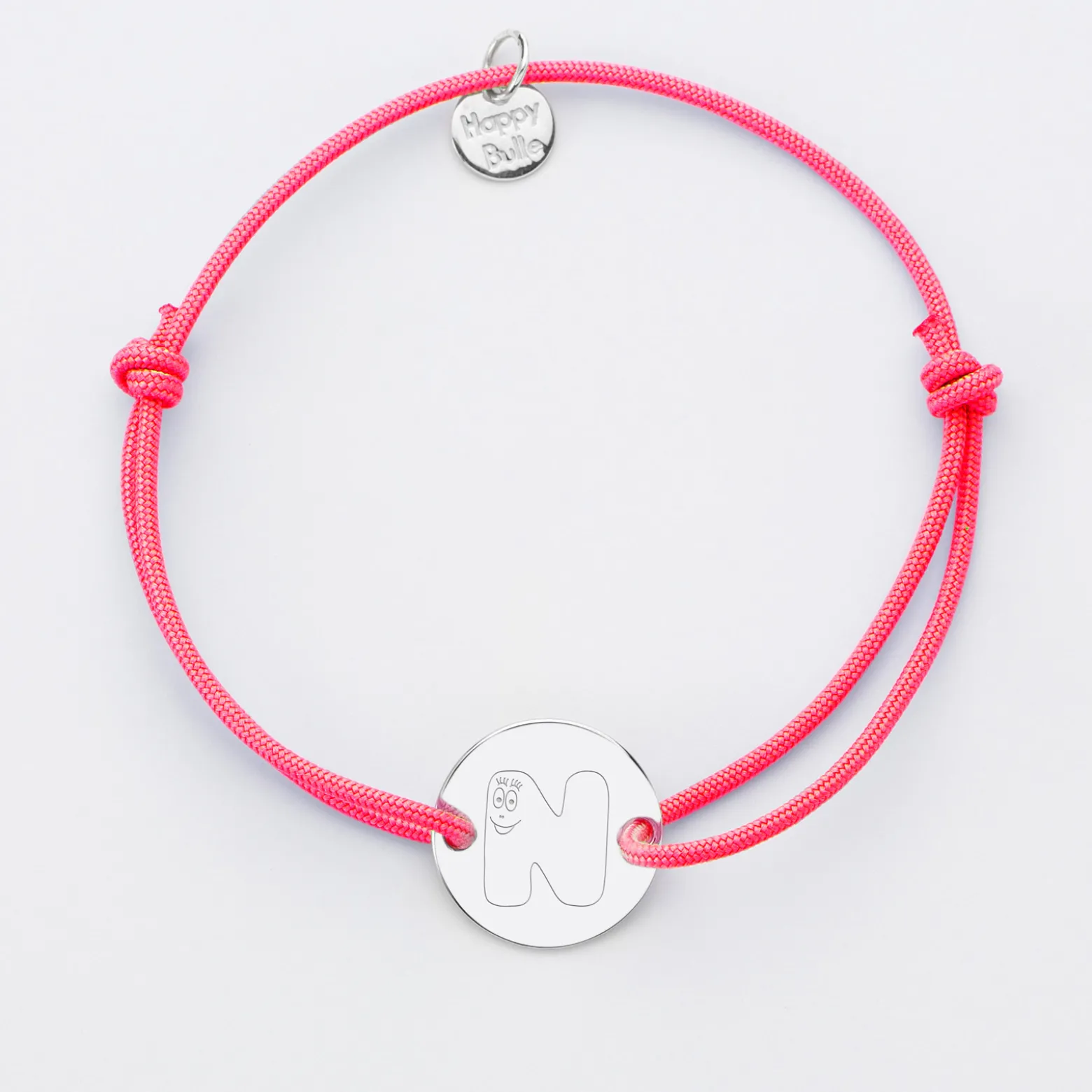 Bracelet personnalisé médaille gravée argent 2 trous 15mm - Happybulle x Barbapapa