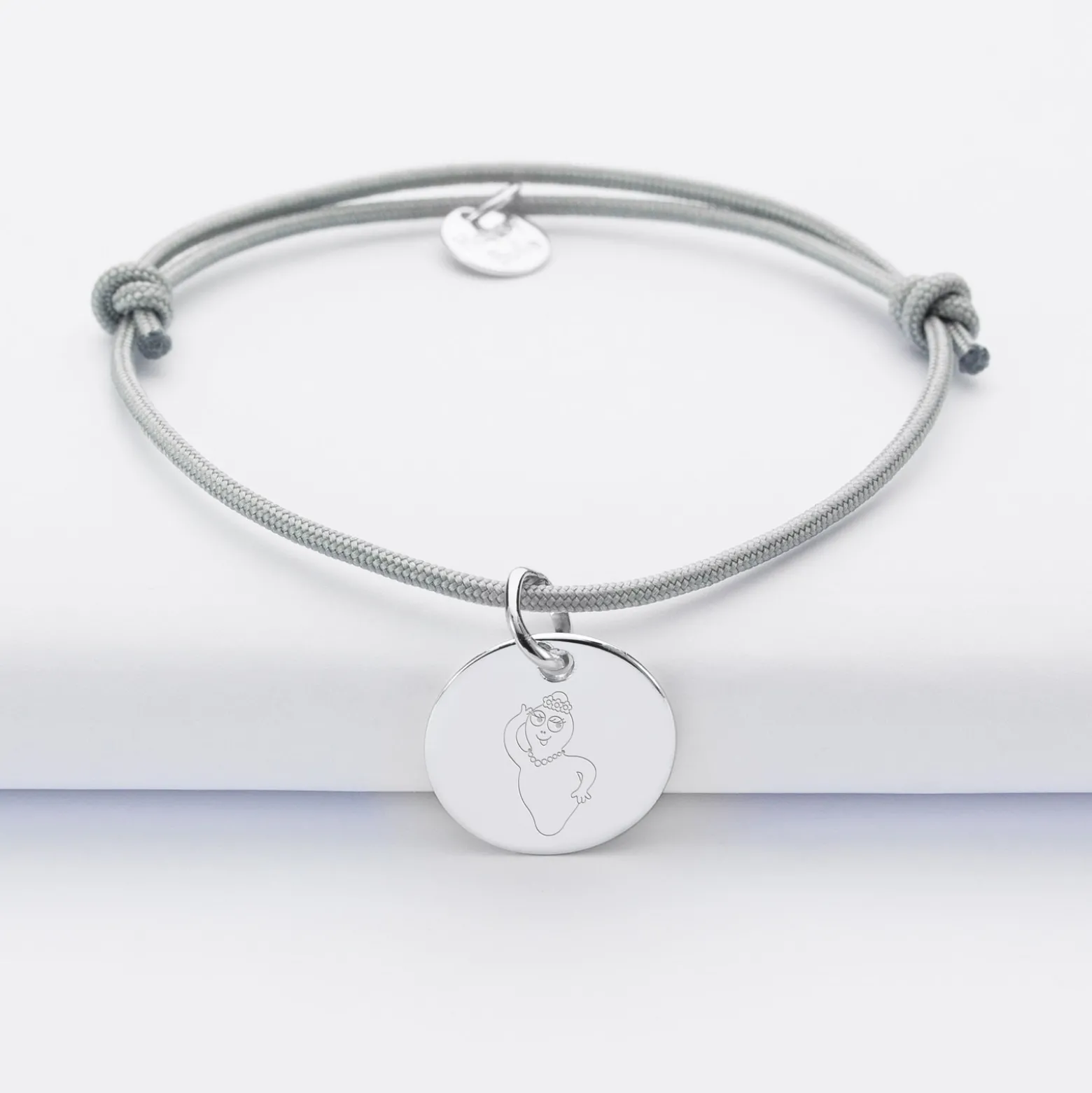 Bracelet personnalisé médaille gravée argent dormeuse 15 mm - Happybulle x Barbapapa