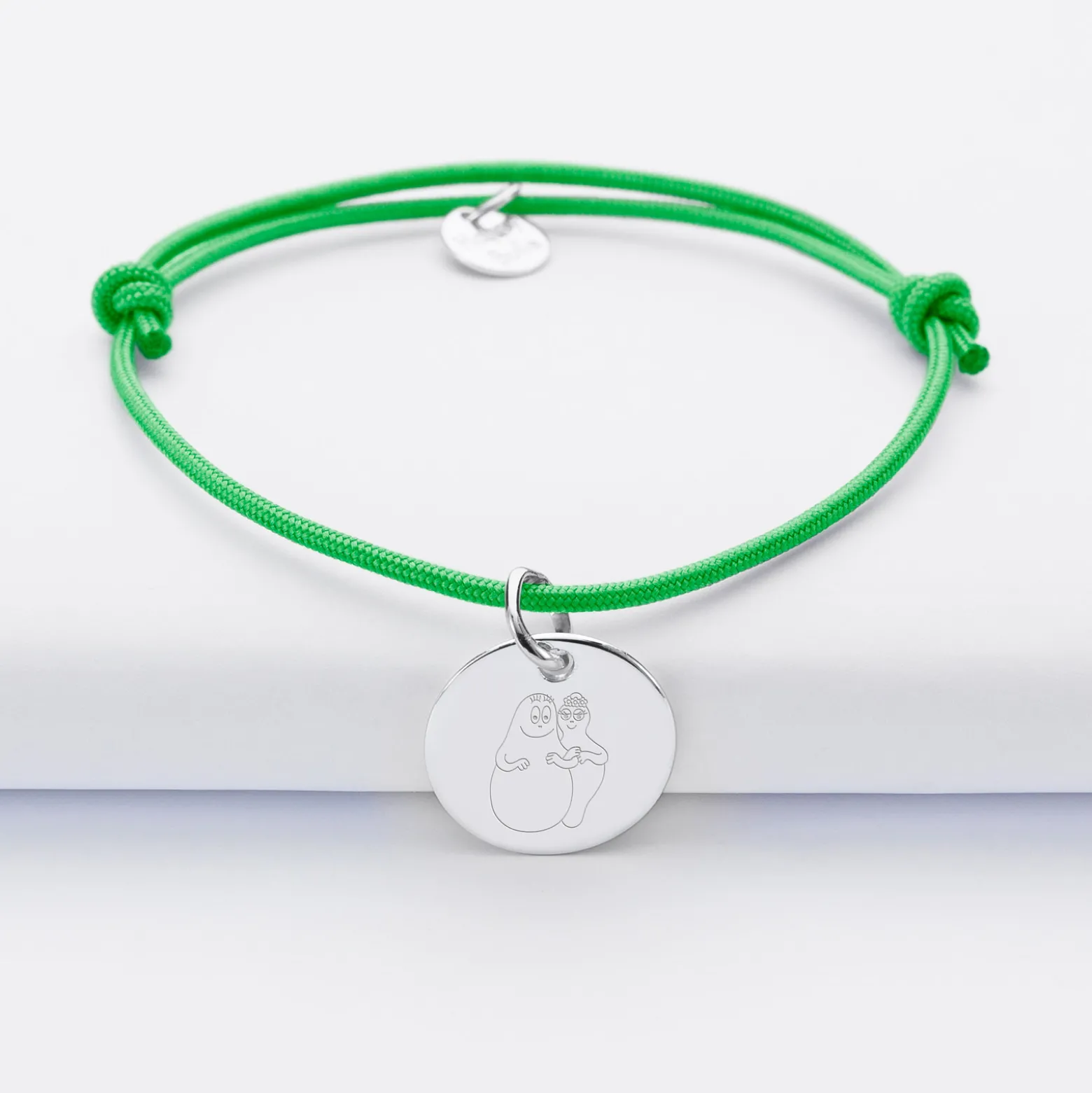 Bracelet personnalisé médaille gravée argent dormeuse 15 mm - Happybulle x Barbapapa